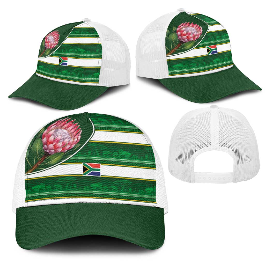 South Africa Football Mesh Trucker Cap King Protea with African Heritage Stripes Style