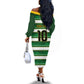 Custom South Africa Football Off The Shoulder Long Sleeve Dress King Protea with African Heritage Stripes Style