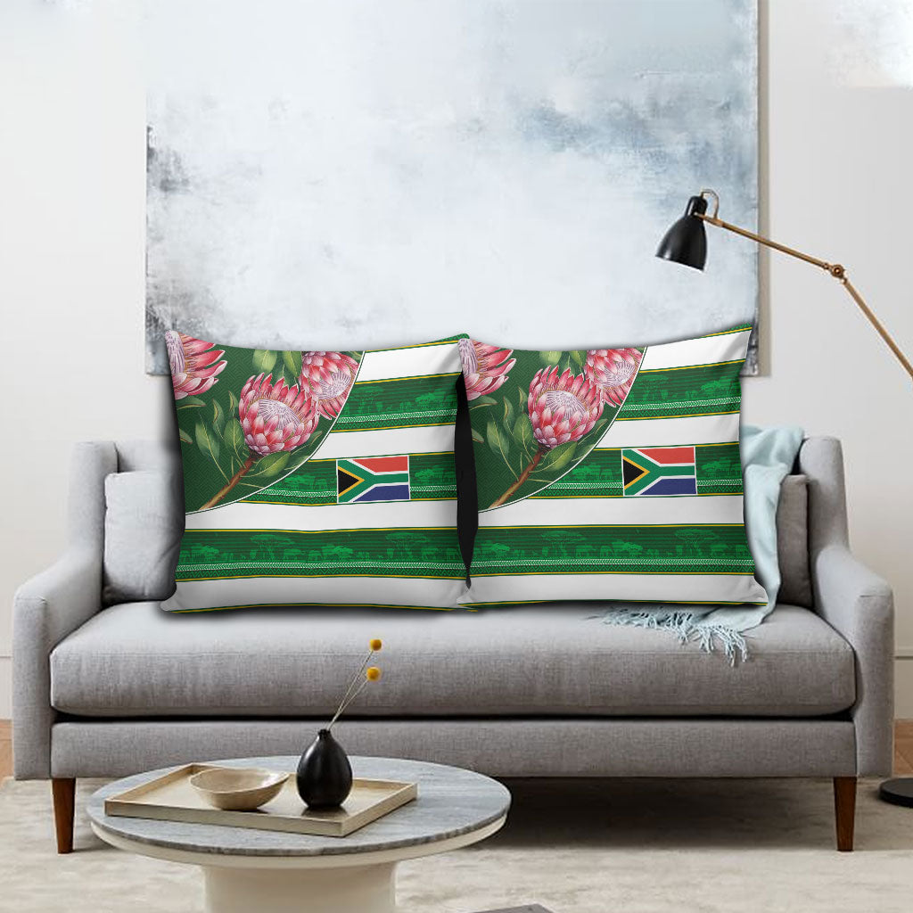 South Africa Football Pillow Cover King Protea with African Heritage Stripes Style