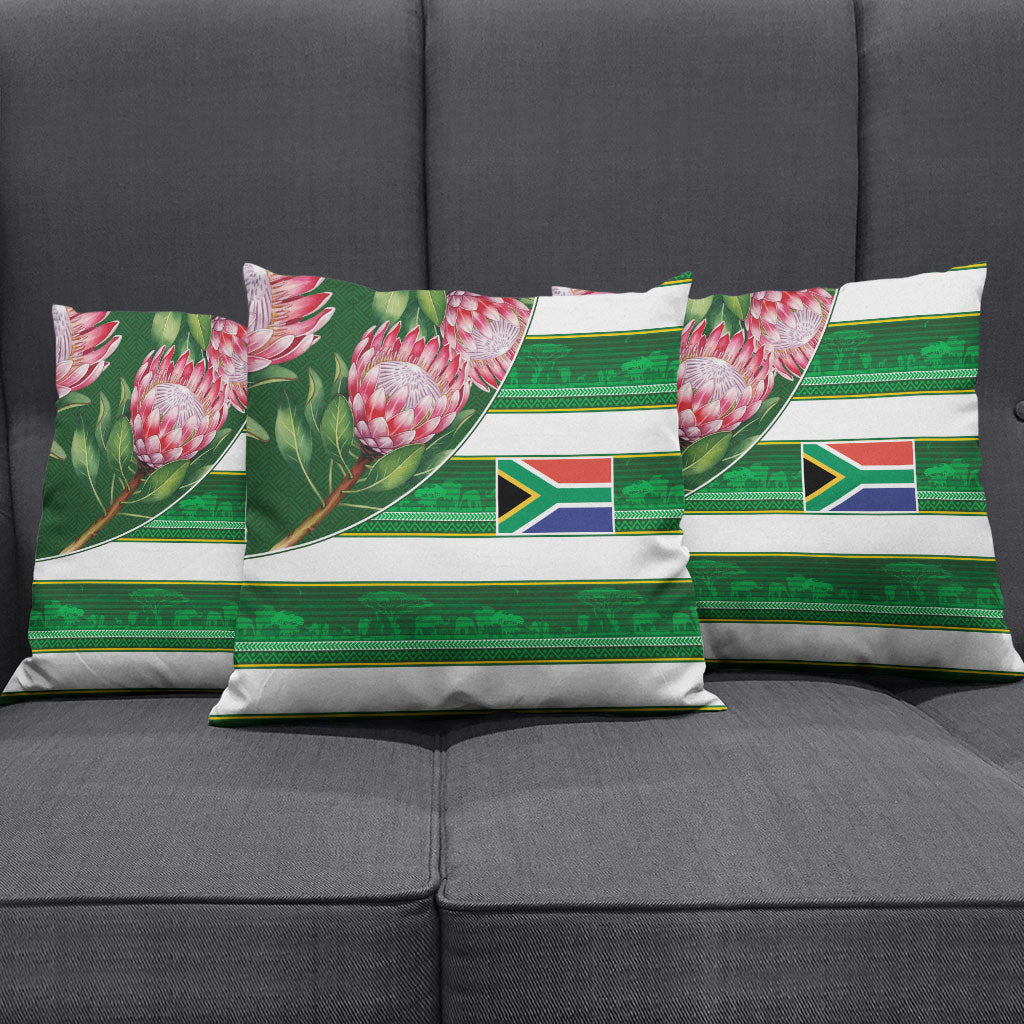 South Africa Football Pillow Cover King Protea with African Heritage Stripes Style