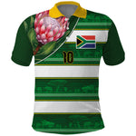 Custom South Africa Football Polo Shirt King Protea with African Heritage Stripes Style