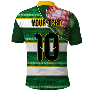 Custom South Africa Football Polo Shirt King Protea with African Heritage Stripes Style