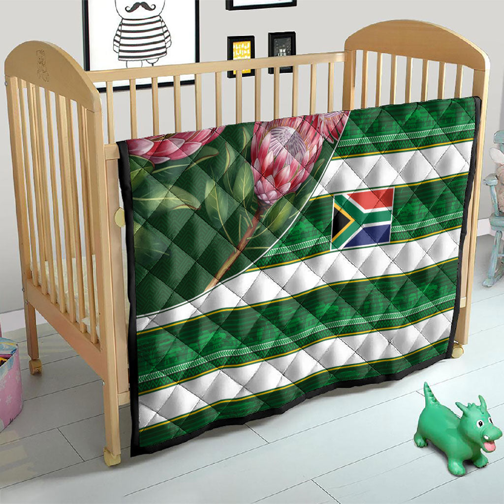 South Africa Football Quilt King Protea with African Heritage Stripes Style