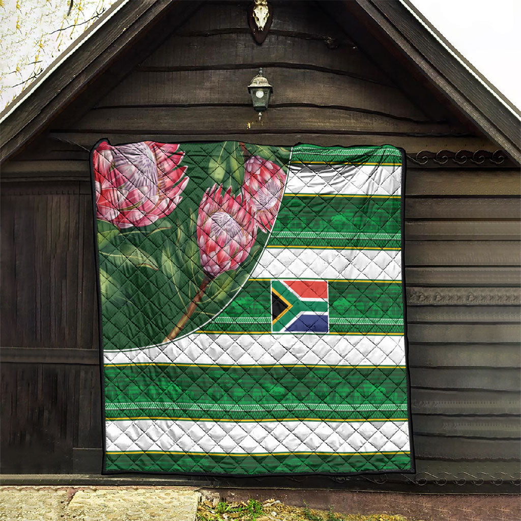 South Africa Football Quilt King Protea with African Heritage Stripes Style