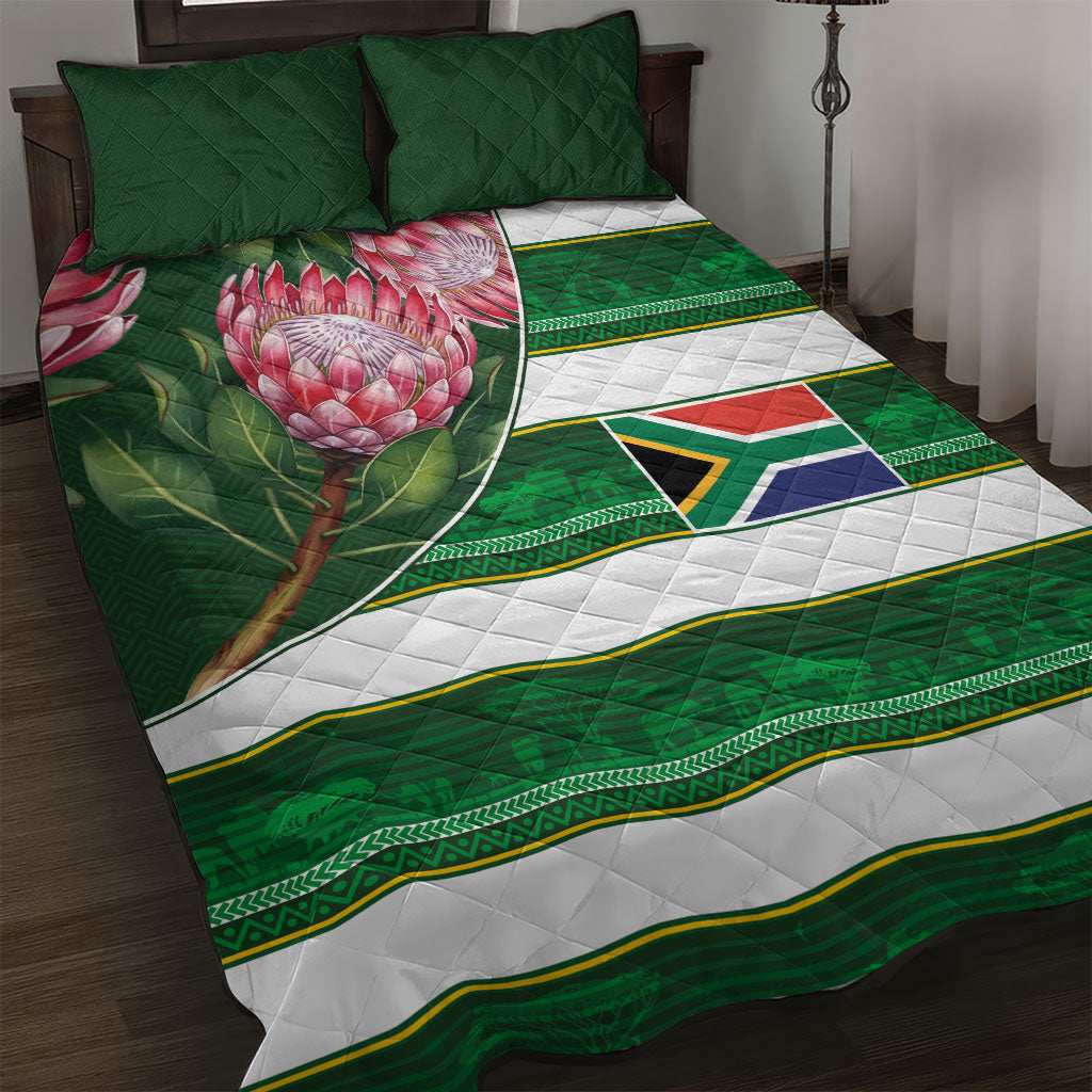 South Africa Football Quilt Bed Set King Protea with African Heritage Stripes Style
