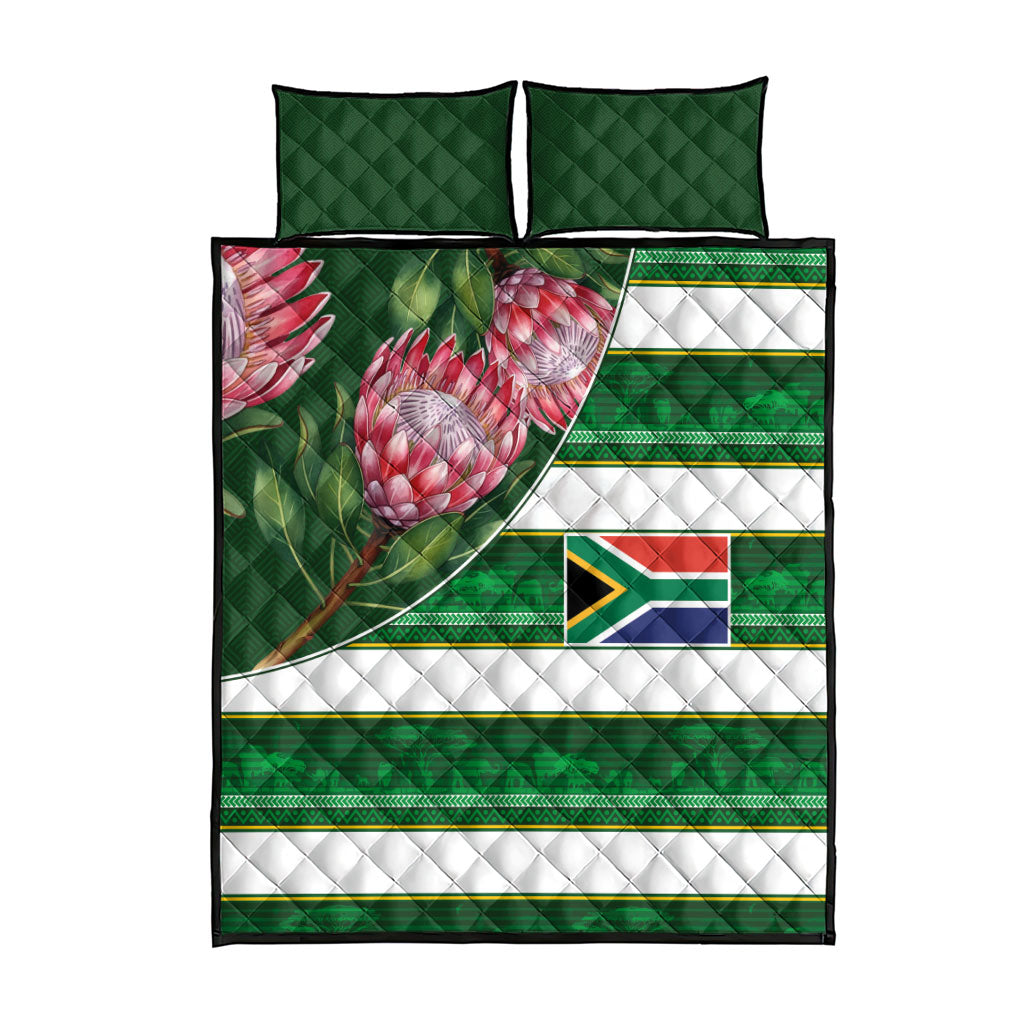 South Africa Football Quilt Bed Set King Protea with African Heritage Stripes Style