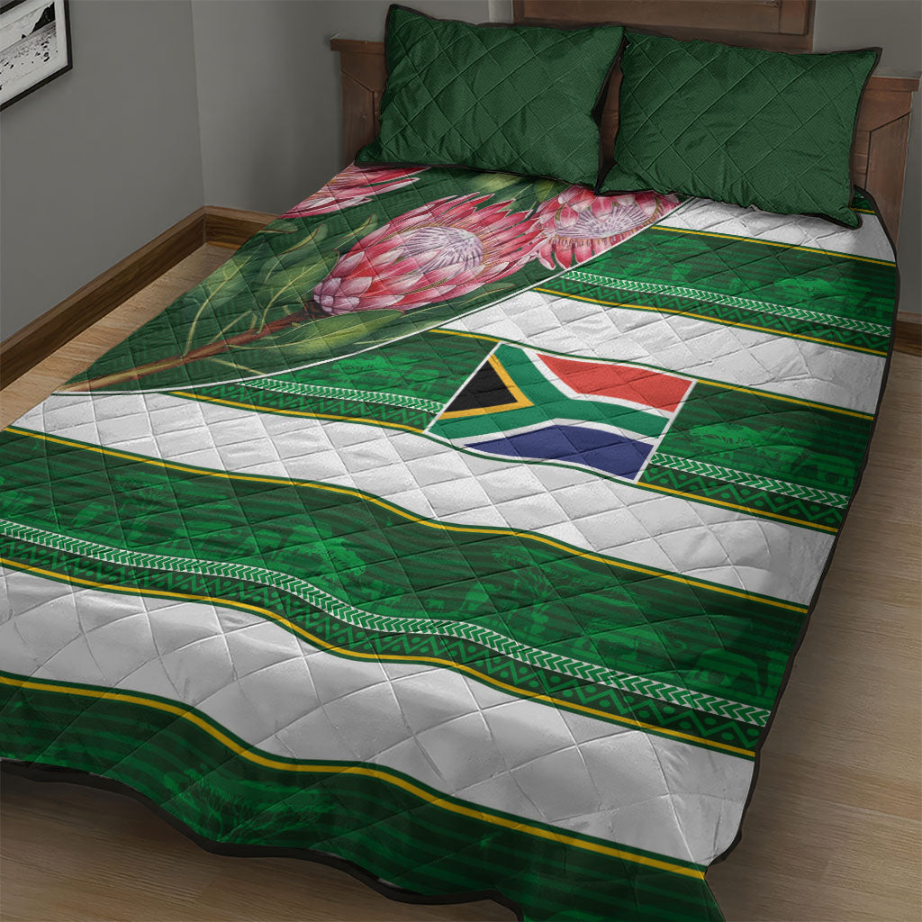 South Africa Football Quilt Bed Set King Protea with African Heritage Stripes Style