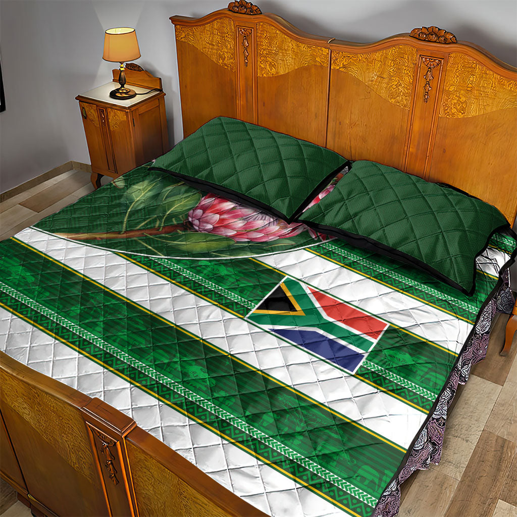 South Africa Football Quilt Bed Set King Protea with African Heritage Stripes Style