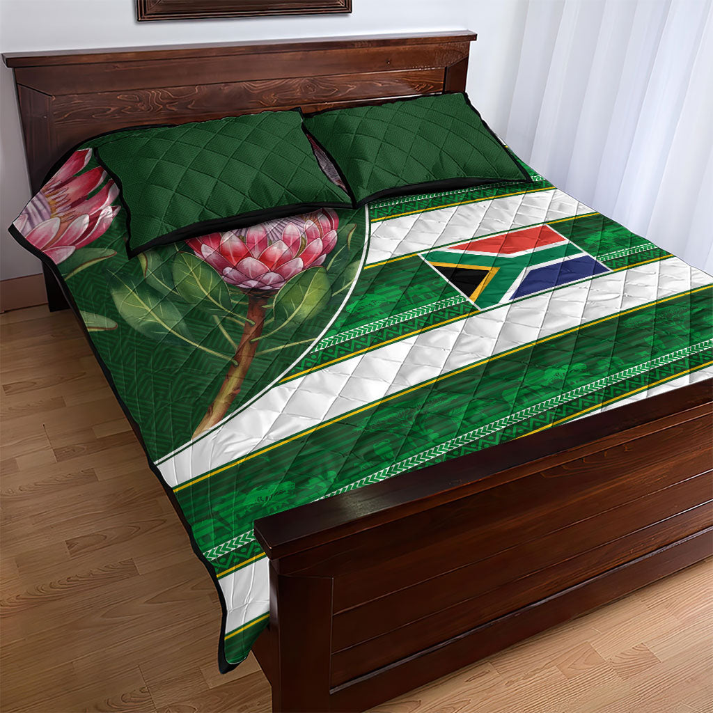 South Africa Football Quilt Bed Set King Protea with African Heritage Stripes Style