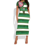 Custom South Africa Football Short Sleeve Bodycon Dress King Protea with African Heritage Stripes Style