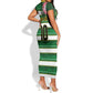 Custom South Africa Football Short Sleeve Bodycon Dress King Protea with African Heritage Stripes Style