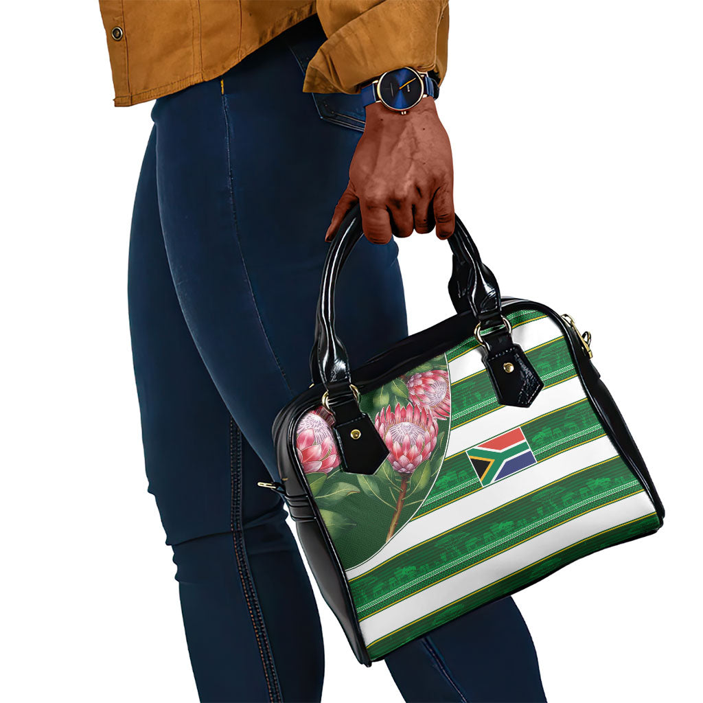 South Africa Football Shoulder Handbag King Protea with African Heritage Stripes Style