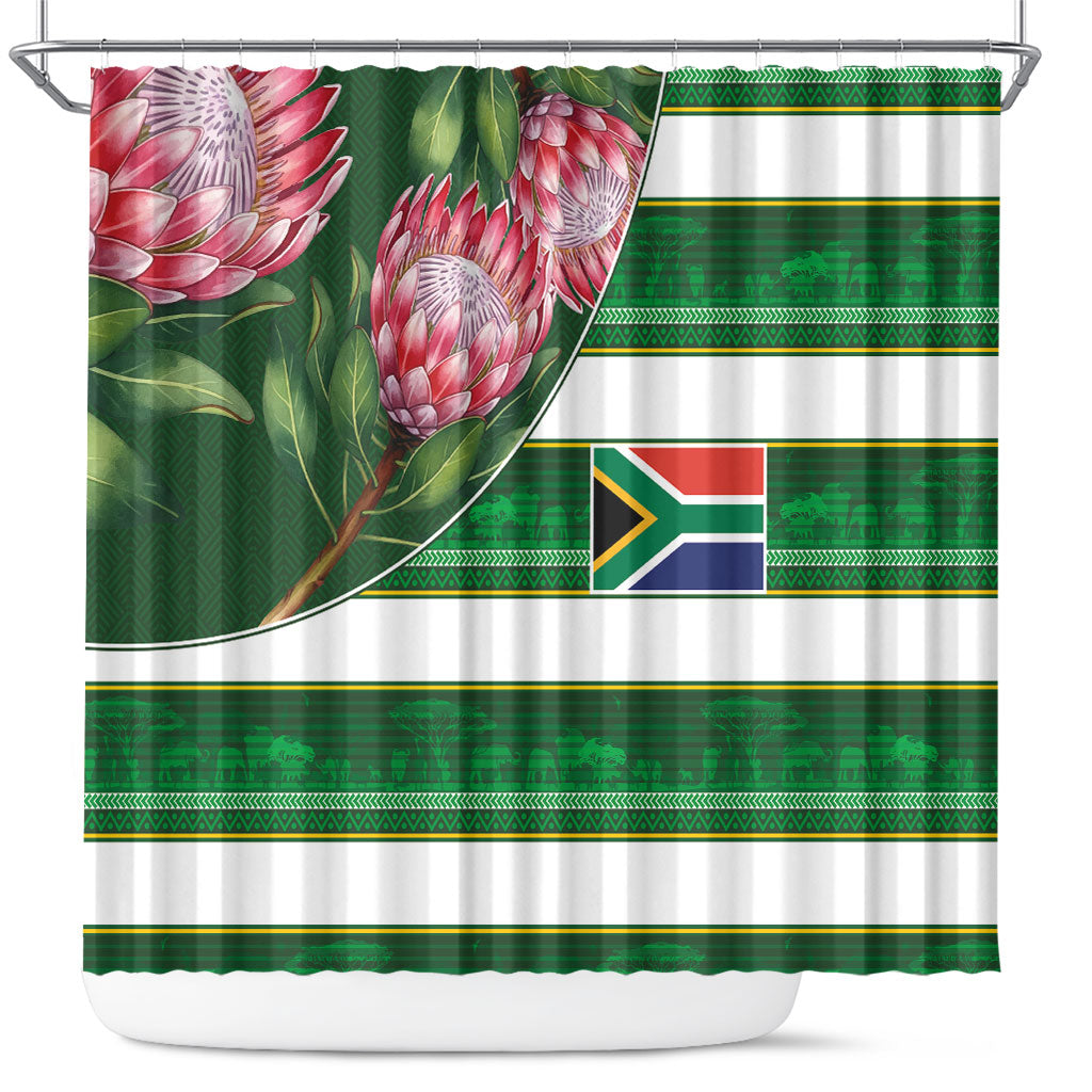 South Africa Football Shower Curtain King Protea with African Heritage Stripes Style