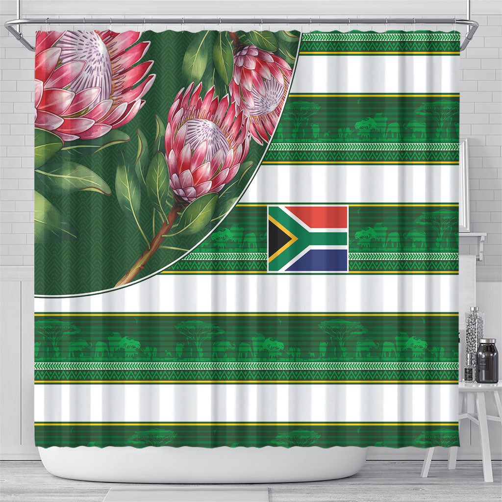 South Africa Football Shower Curtain King Protea with African Heritage Stripes Style