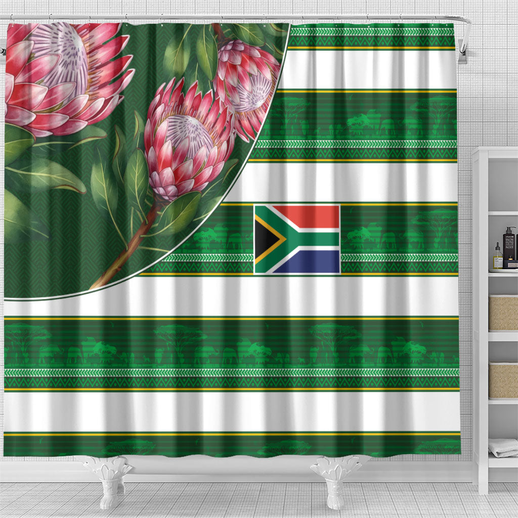 South Africa Football Shower Curtain King Protea with African Heritage Stripes Style
