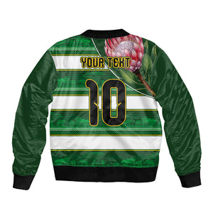 Custom South Africa Football Sleeve Zip Bomber Jacket King Protea with African Heritage Stripes Style