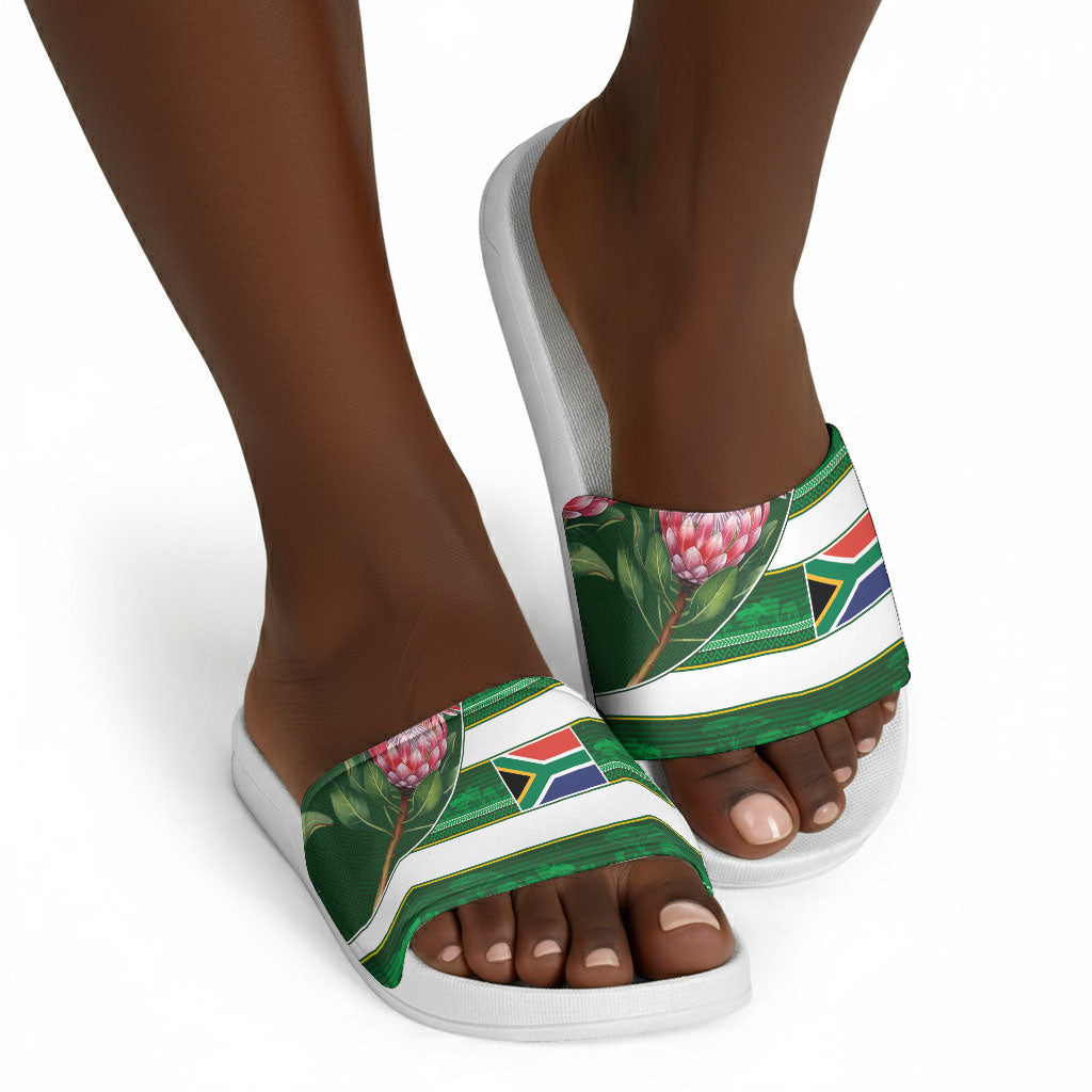 South Africa Football Slide Sandals King Protea with African Heritage Stripes Style