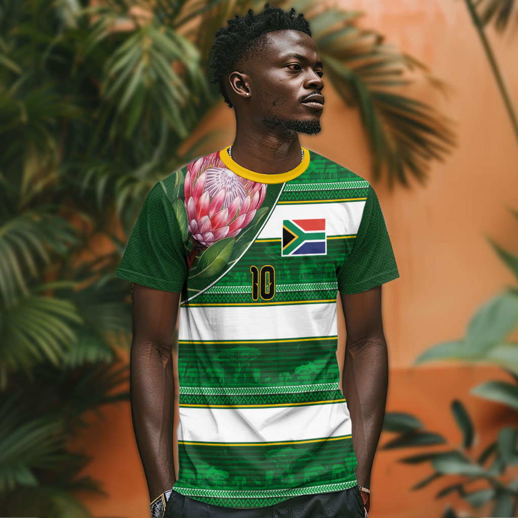 Custom South Africa Football T shirt King Protea with African Heritage Stripes Style
