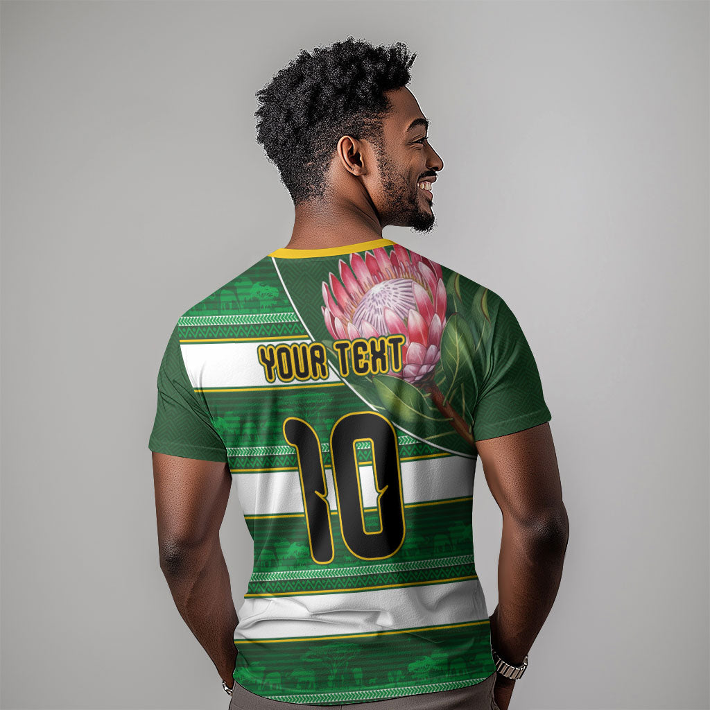 Custom South Africa Football T shirt King Protea with African Heritage Stripes Style