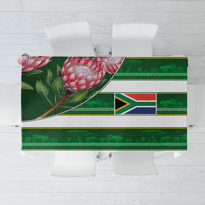 South Africa Football Tablecloth King Protea with African Heritage Stripes Style