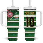Custom South Africa Football Tumbler With Handle King Protea with African Heritage Stripes Style