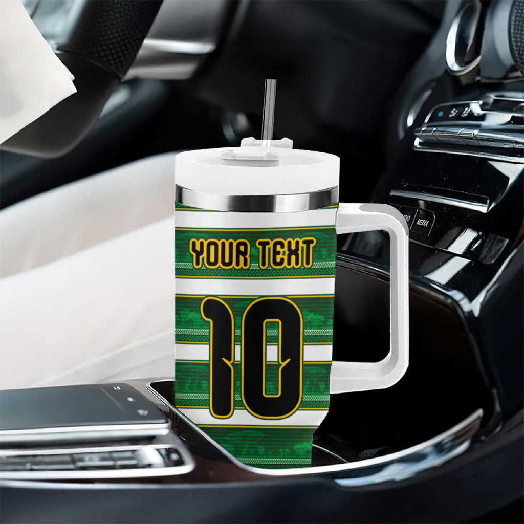 Custom South Africa Football Tumbler With Handle King Protea with African Heritage Stripes Style