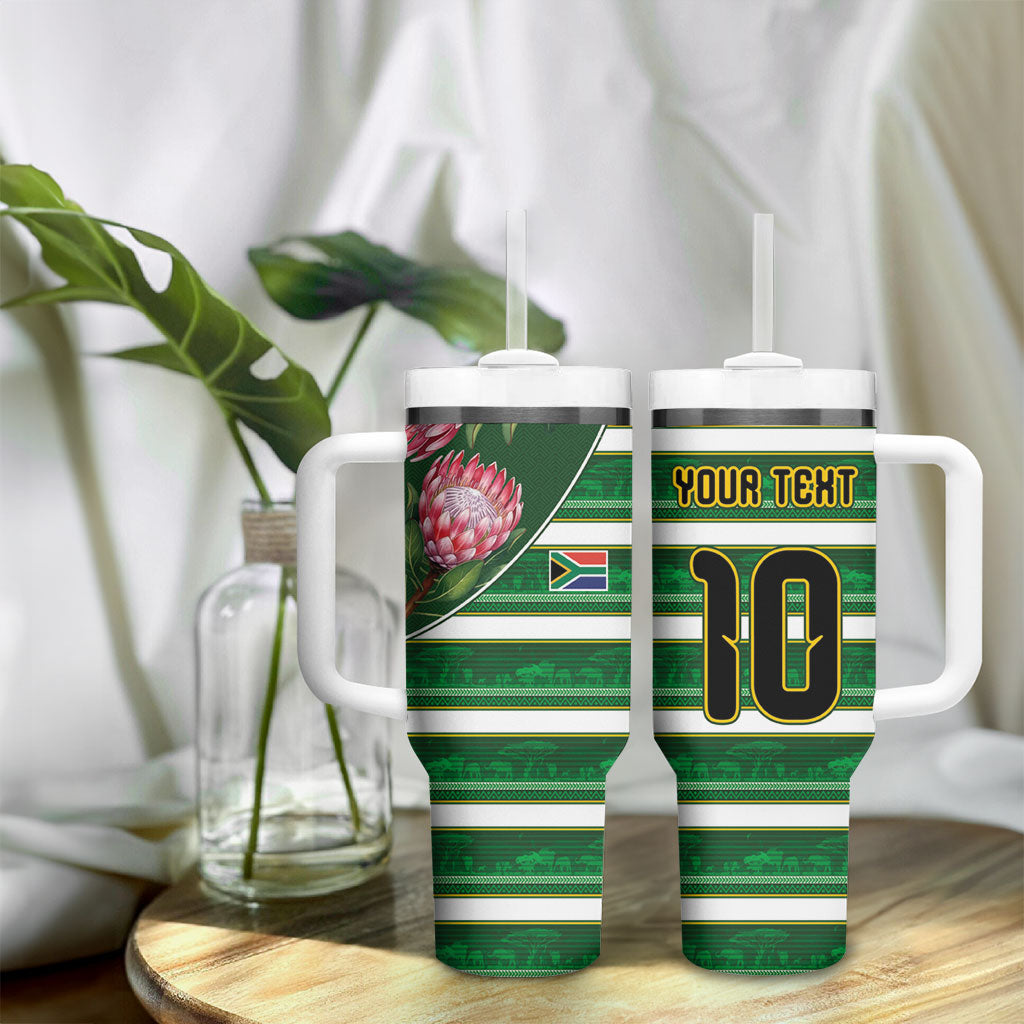 Custom South Africa Football Tumbler With Handle King Protea with African Heritage Stripes Style
