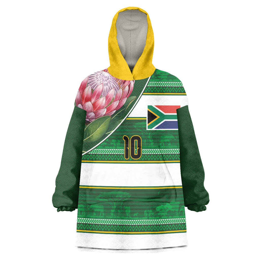 Custom South Africa Football Wearable Blanket Hoodie King Protea with African Heritage Stripes Style