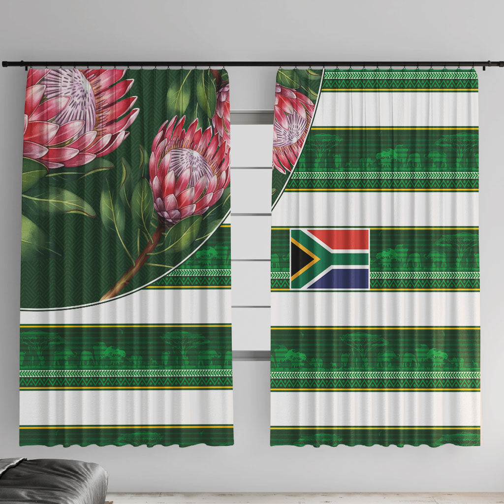 South Africa Football Window Curtain King Protea with African Heritage Stripes Style