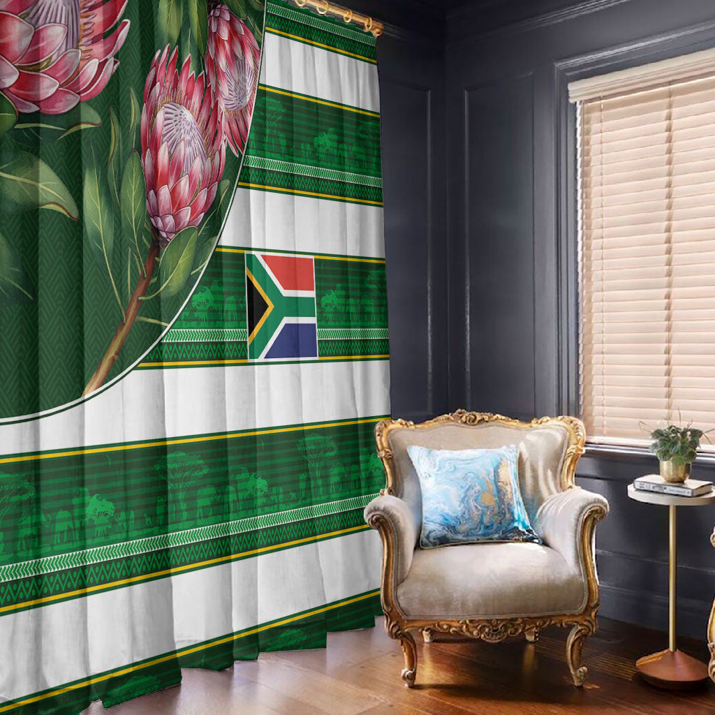 South Africa Football Window Curtain King Protea with African Heritage Stripes Style