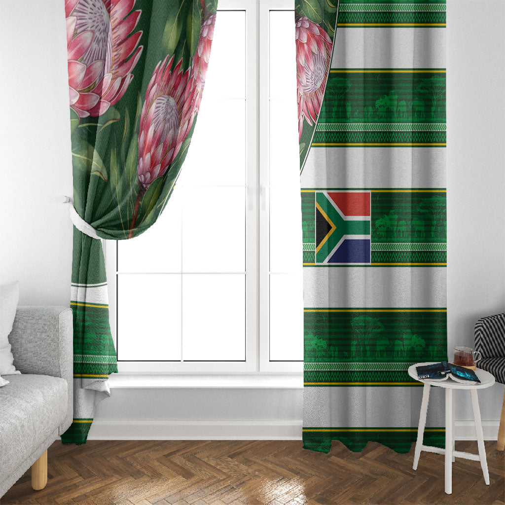 South Africa Football Window Curtain King Protea with African Heritage Stripes Style