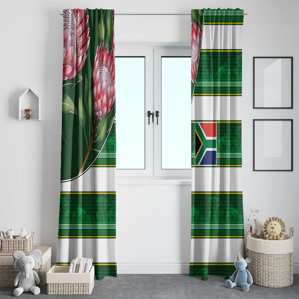 South Africa Football Window Curtain King Protea with African Heritage Stripes Style