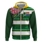 Custom South Africa Football Zip Hoodie King Protea with African Heritage Stripes Style