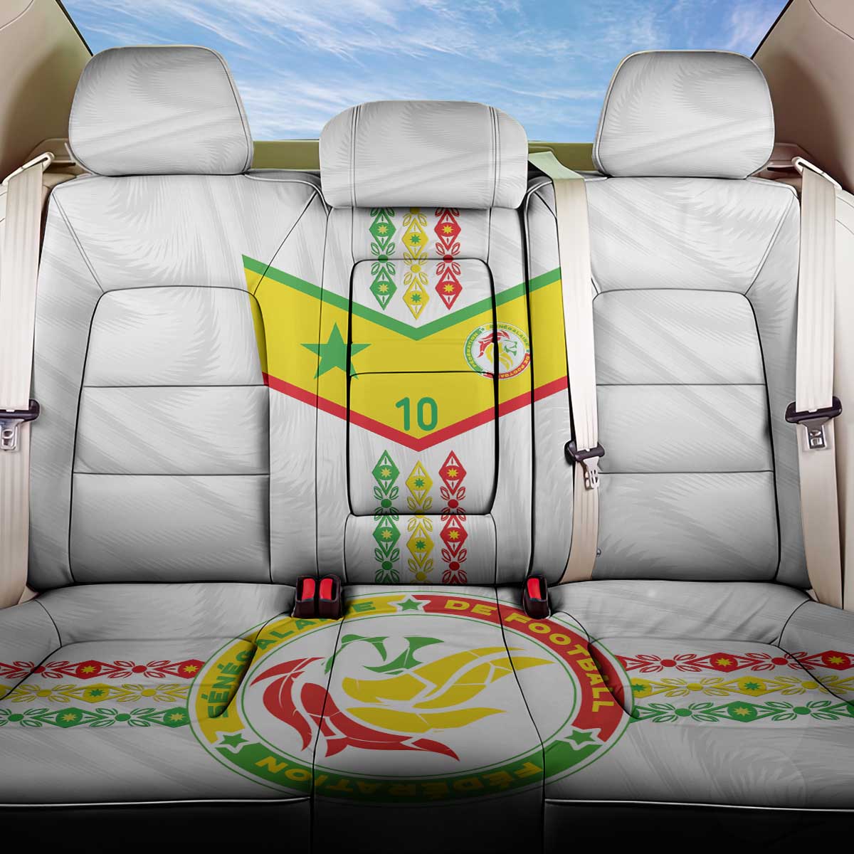 Custom Senegal Football Back Car Seat Cover Tricolor African Stripes Motif Sporty Style - African Pride