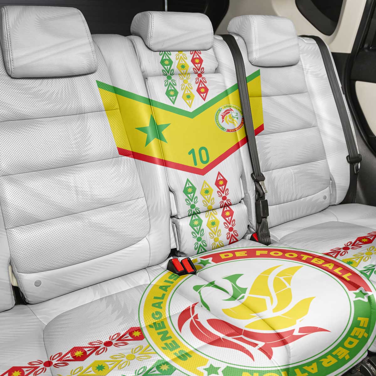 Custom Senegal Football Back Car Seat Cover Tricolor African Stripes Motif Sporty Style - African Pride