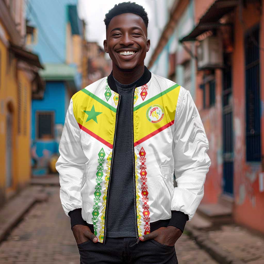 Custom Senegal Football Bomber Jacket Tricolor African Stripes Motif Sporty Style - African Pride