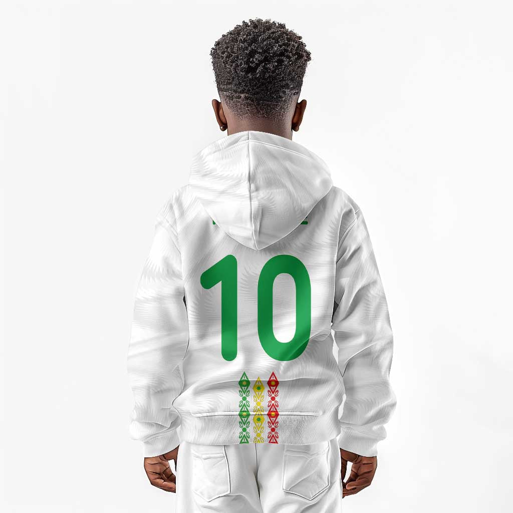 Custom Senegal Football Kid Hoodie Tricolor African Stripes Motif Sporty Style - African Pride