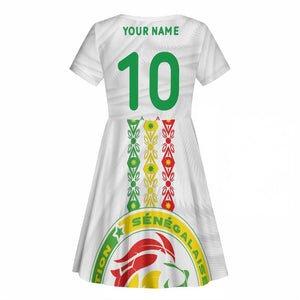 Custom Senegal Football Kid Short Sleeve Dress Tricolor African Stripes Motif Sporty Style - African Pride