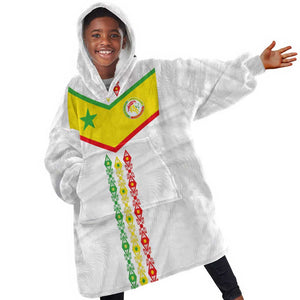 Custom Senegal Football Kid Wearable Blanket Hoodie Tricolor African Stripes Motif Sporty Style - African Pride