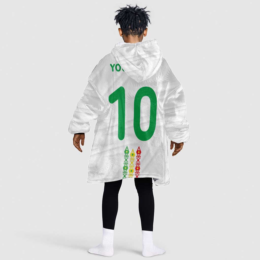 Custom Senegal Football Kid Wearable Blanket Hoodie Tricolor African Stripes Motif Sporty Style - African Pride