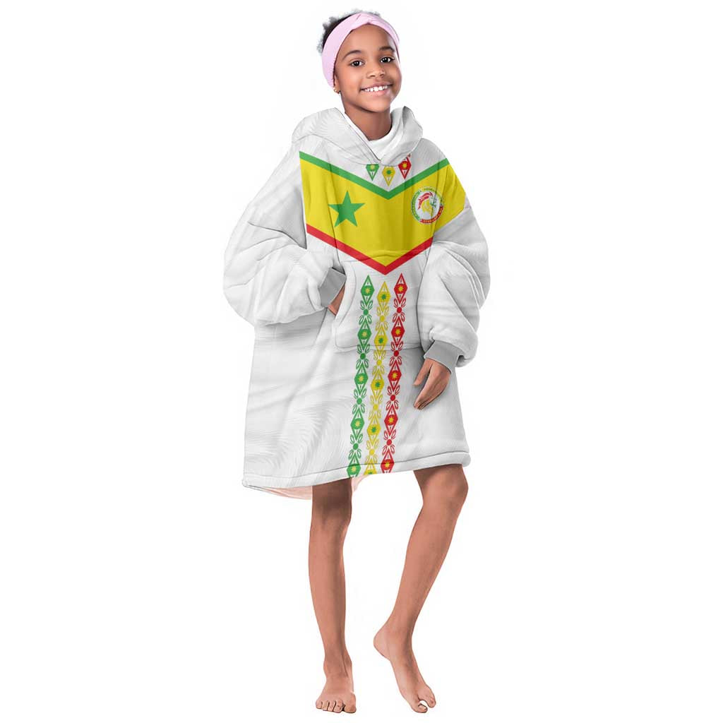 Custom Senegal Football Kid Wearable Blanket Hoodie Tricolor African Stripes Motif Sporty Style - African Pride