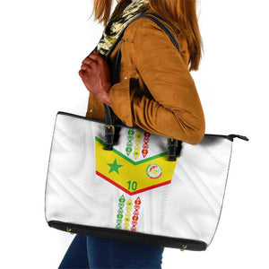 Custom Senegal Football Leather Tote Bag Tricolor African Stripes Motif Sporty Style - African Pride