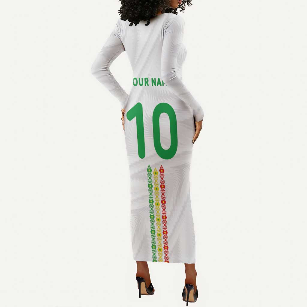 Custom Senegal Football Long Sleeve Bodycon Dress Tricolor African Stripes Motif Sporty Style - African Pride