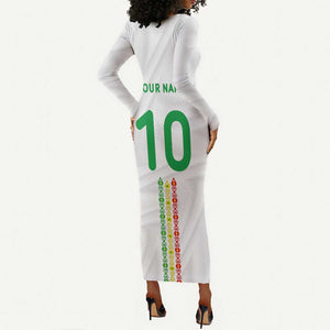 Custom Senegal Football Long Sleeve Bodycon Dress Tricolor African Stripes Motif Sporty Style - African Pride
