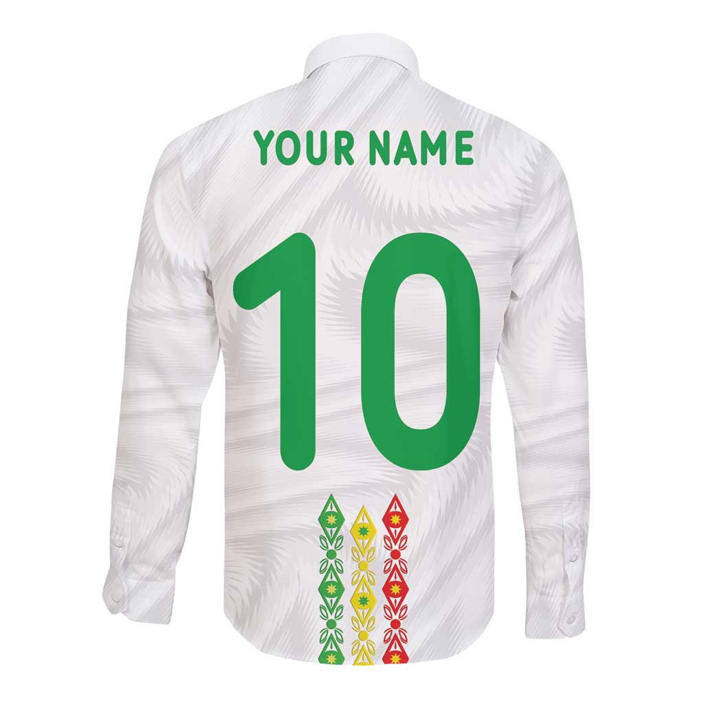 Custom Senegal Football Long Sleeve Button Shirt Tricolor African Stripes Motif Sporty Style - African Pride