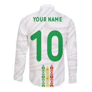 Custom Senegal Football Long Sleeve Button Shirt Tricolor African Stripes Motif Sporty Style - African Pride