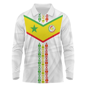Custom Senegal Football Long Sleeve Polo Shirt Tricolor African Stripes Motif Sporty Style - African Pride