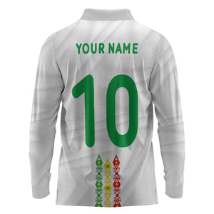 Custom Senegal Football Long Sleeve Polo Shirt Tricolor African Stripes Motif Sporty Style - African Pride