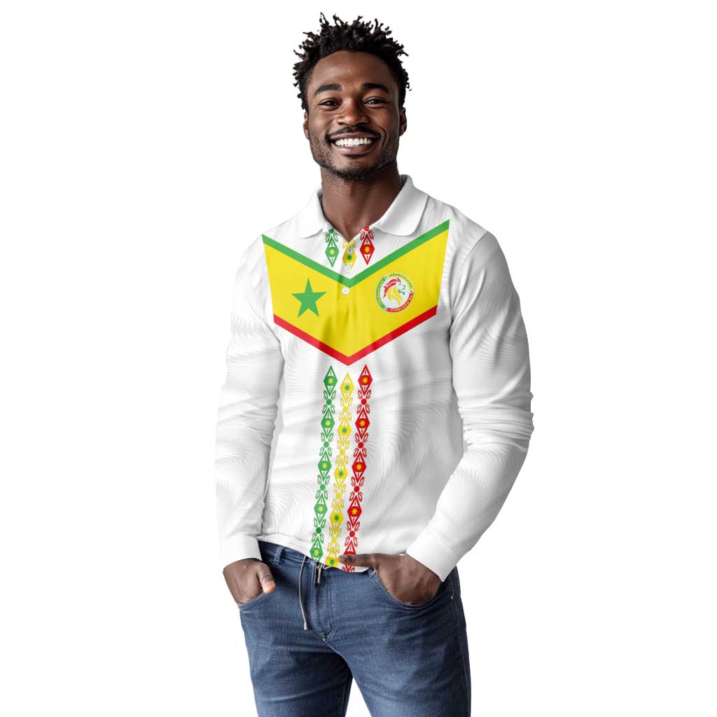 Custom Senegal Football Long Sleeve Polo Shirt Tricolor African Stripes Motif Sporty Style - African Pride