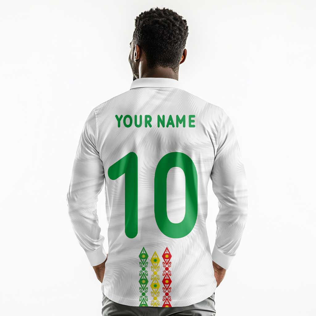 Custom Senegal Football Long Sleeve Polo Shirt Tricolor African Stripes Motif Sporty Style - African Pride